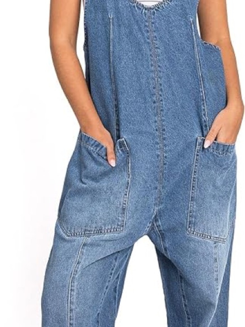 We The Free Light Blue Denim Overalls with Pockets